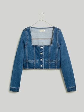 Madewell Denim Square Neck Crop Top Hallwood Wash Sz 0 Fitted Corset Style